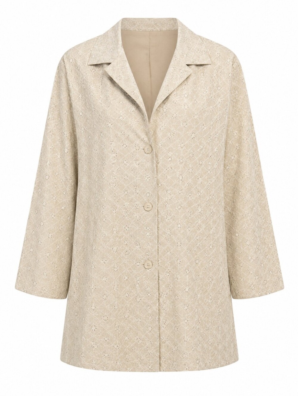 Womens 100% Silk Beige Asanoha Pattern Jacket Overcoat Size Large